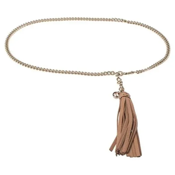 Gucci Chain Leather Tassel Belt Silver / Tan - Picture 1 of 2